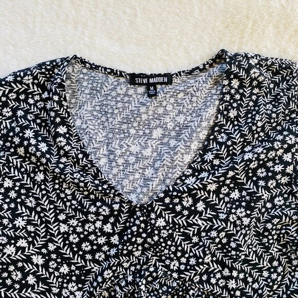 Steve Madden NEW Black w/ White Floral Pattern Dress "Cloud Dancer" size M - Picture 4 of 10